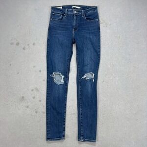 Levis Premium 721 High Rise Skinny Jeans Womens 29 Distressed Blue Denim W29 L30
